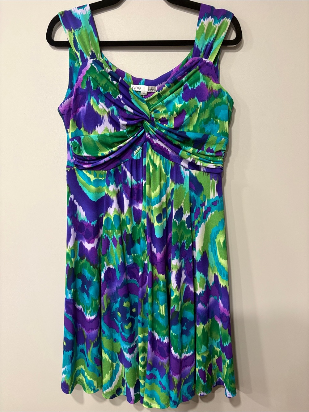 cleo Twist-Front Mini Dress in Purple, Green & Teal